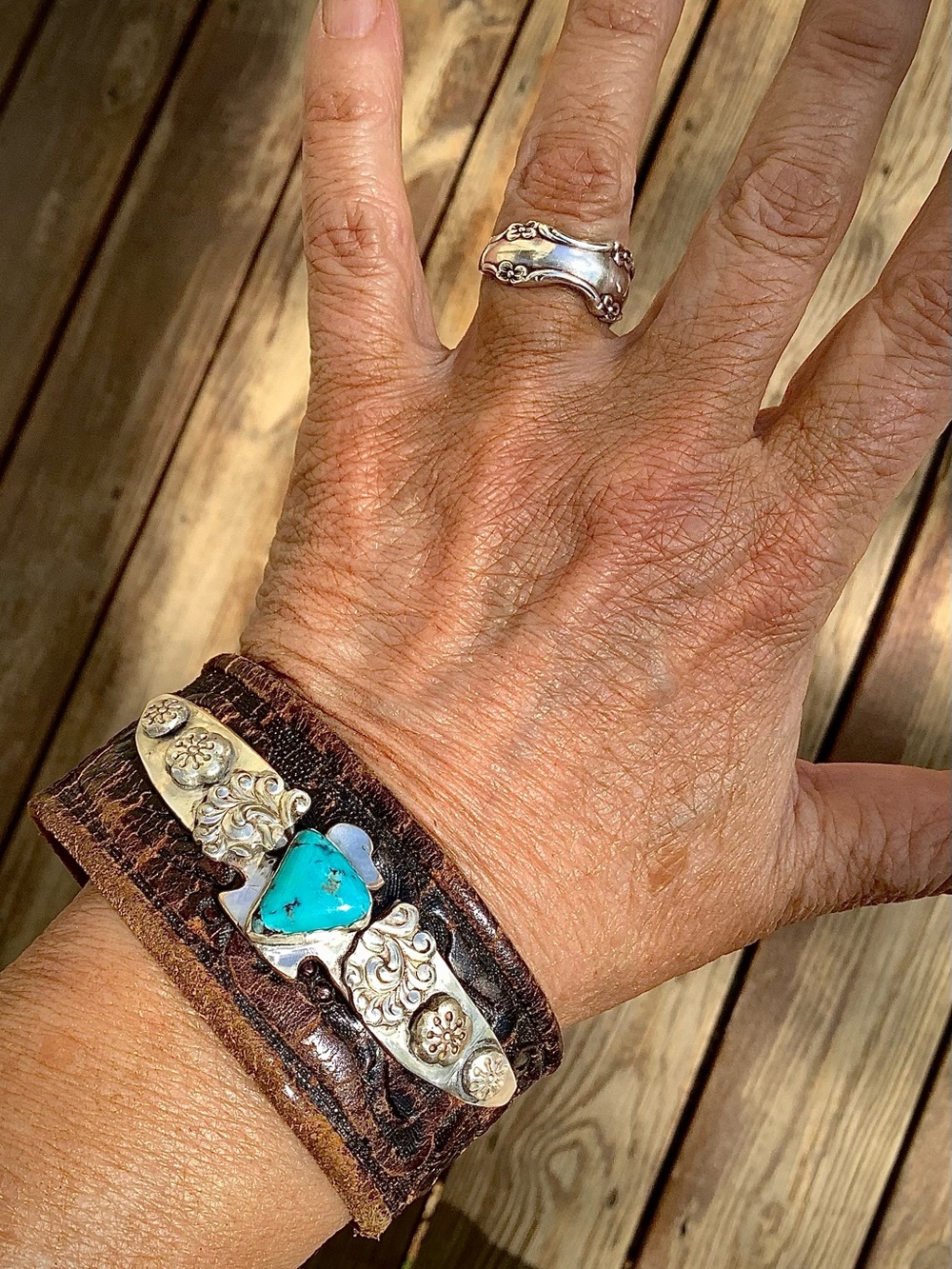Thunderbird leather bracelet, up to 7” wrist